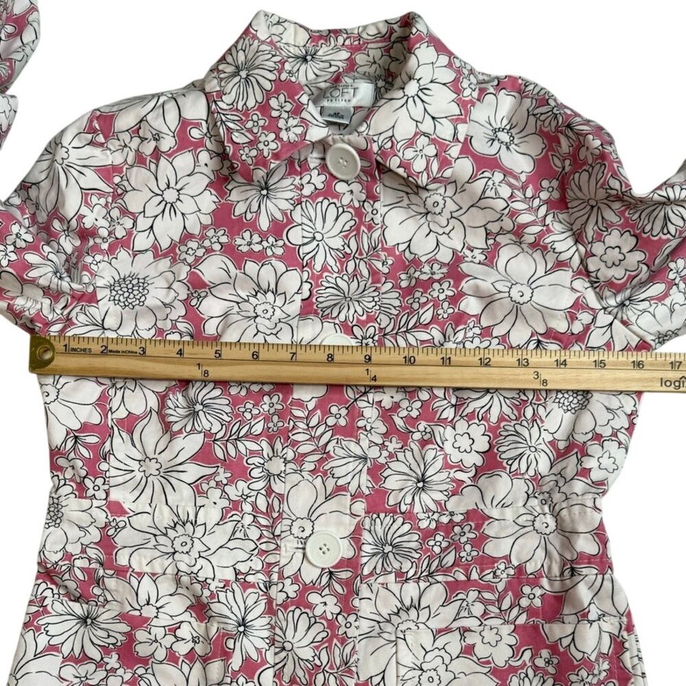 Ann Taylor LOFT Pink White Floral Longline Blazer Jacket Car Coat 4P - Picture 8 of 11